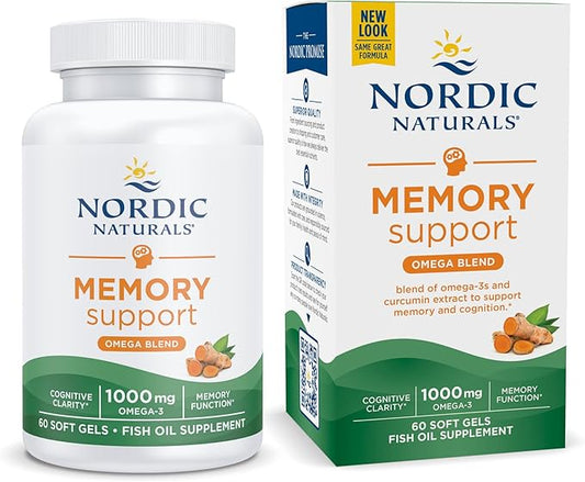 Nordic Naturals Omega Memory with Curcumin, Lemon - 60 Soft Gels - 1000 mg Omega-3 + 400 mg Optimized Curcumin - Memory, Cognition - Contains Phosphatidylcholine & Huperzine A - Non-GMO - 30 Servings