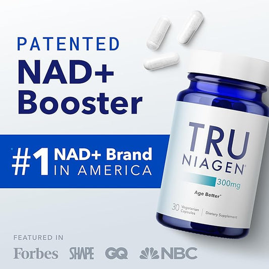 TRU NIAGEN Patented NAD Supplement for Anti Aging and Cell Regeneration, 300 mg Niagen, 30 Servings | Supports Cellular Energy, Brain, Muscle | Nicotinamide Riboside (NR) Take 1 Daily | 1 Bottle