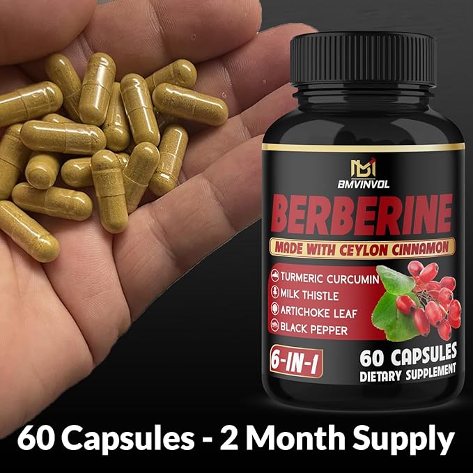 Berberine Supplement with Ceylon Cinnamon, Turmeric, 60 Capsules
