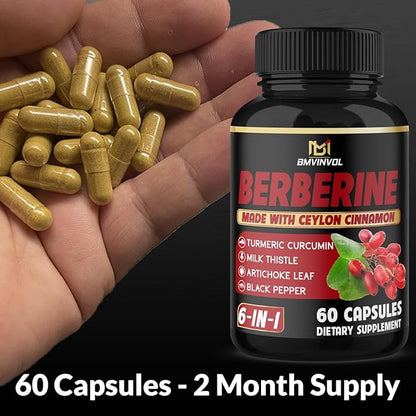 Berberine Supplement with Ceylon Cinnamon, Turmeric, 60 Capsules