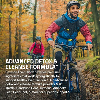 Bronson Liver Detox Advanced Detox & Cleansing Formula Supports Health Liver Function with Milk Thistle, Dandelion Root, Turmeric, Artichoke Leaf & More, Non-GMO, 180 Vegetarian Capsules
