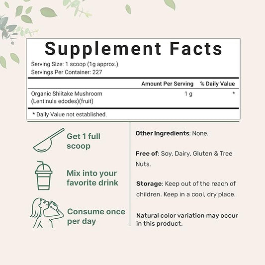 Micro Ingredients Organic Shiitake Mushrooms Powder, 8 Ounce,