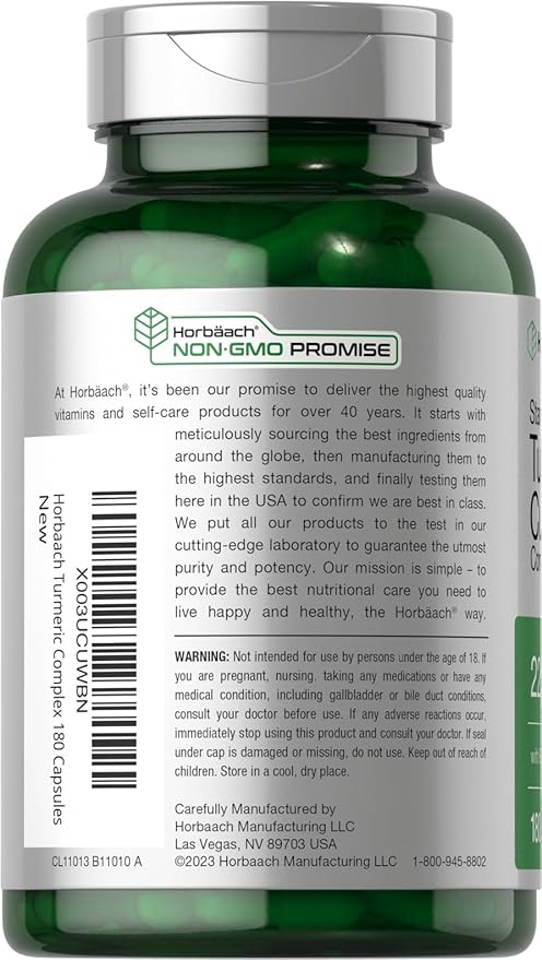 Horbäach Turmeric Supplement with Black Pepper 2250mg 180 Capsules