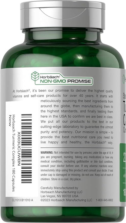 Horbäach Turmeric Supplement with Black Pepper 2250mg 180 Capsules