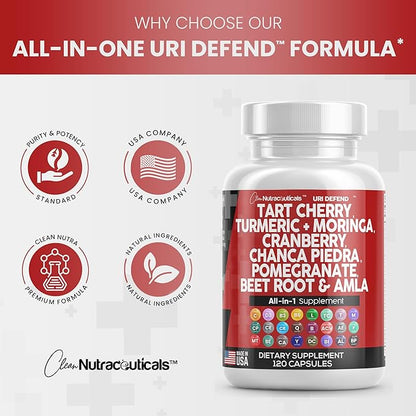 Clean Nutraceuticals Tart Cherry Extract Capsules 20,000mg with 8000mg Moringa 4000mg Cranberry 2000mg Chanca 120 Ct