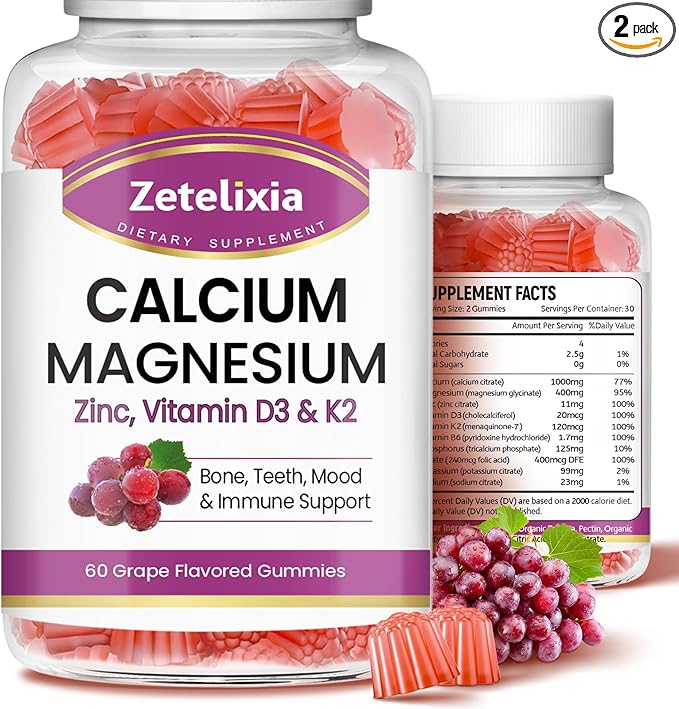 Sugar Free Calcium Gummies for Women D3 & K2, Calcium 120 Count