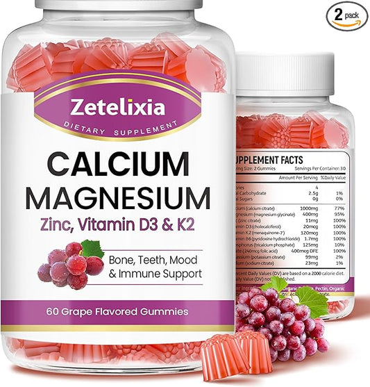 Sugar Free Calcium Gummies for Women D3 & K2, Calcium 120 Count