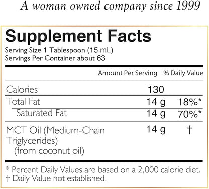 MCT Oil - Intermittent Fasting Support, Metabolism & Brain Power Boost, Natural Energy from Coconut, Free from Gluten, Dairy, Soy, Vegan & Keto-Friendly, 32 fl oz