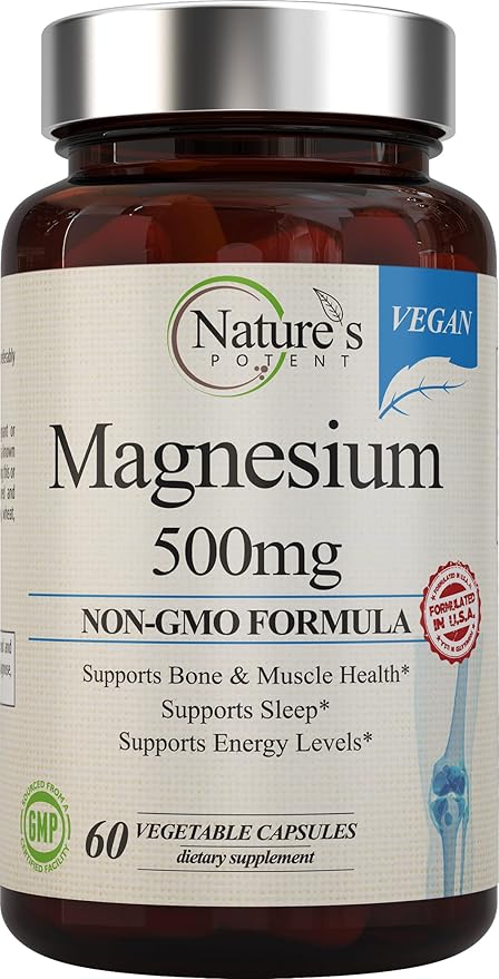 Nature's Potent Magnesium Supplements 500mg | 60 Veggie