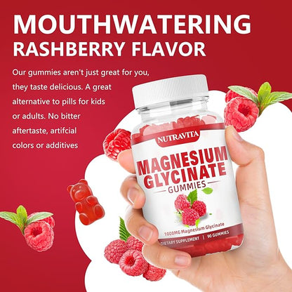 Magnesium Glycinate Gummies 1000mg with Magnesium B6, CoQ10, CoQ10, Calcium,Supports 90 Gummies