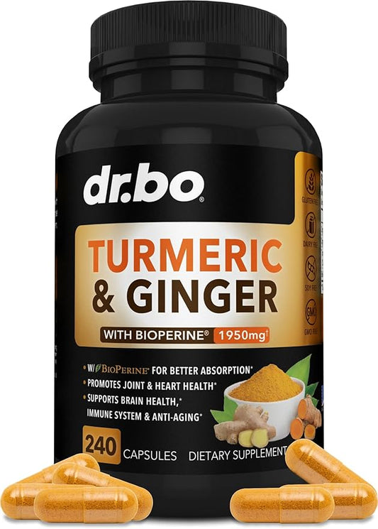 Turmeric Curcumin with BioPerine & Ginger Supplement 1950mg Organic 240 Capsules