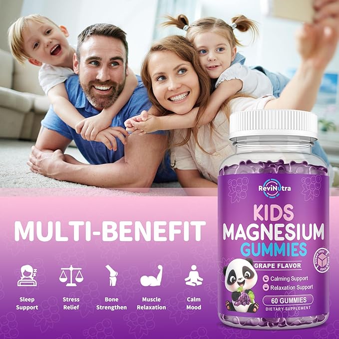 Magnesium Gummies for Kids, Sugar-Free Magnesium Citrate Gummies, Great Tasting Calm Magnesium Gummies for Adults & Kids, Support Sleep, Bone & Muscle Health, Nerve Relaxation, 60 Grape Gummies