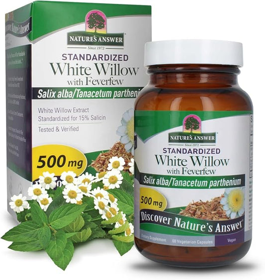 Nature's Answer White Willow with Feverfew 500mg 60-Capsules | Inflammation Support | Supports Joint Function | Gluten-Free, Non-GMO, Vegan, No Artificial Flavors or Preservatives | Single Count
