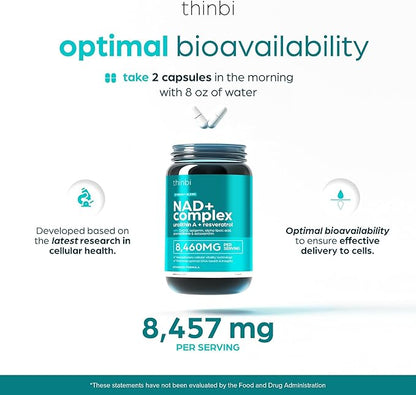 NAD Supplement 8457mg – Extra Strength NMN Alternative Liposomal NAD+ for Women & Men w/ Urolithin A, Resveratrol, CoQ10, Alpha Lipoic Acid – Energy, Anti-Aging, Cell Regeneration 30-Day Supply Thinbi