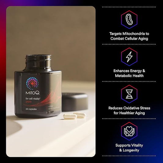 MitoQ Pure Mitochondria-targeted Antioxidant Supplement | Reducing Free Radical Damage & Oxidative Stress | Supports Cellular Longevity, Metabolic Health, Healthier Aging, and Energy (60 Capsules)