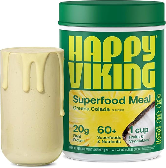 Happy Viking Greeña Colada Plant Protein 20G Protein, 1 Canister (24 oz.)