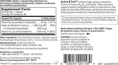 Klaire Labs Active B Trio B12 Supplement B6 & (60 Capsules)