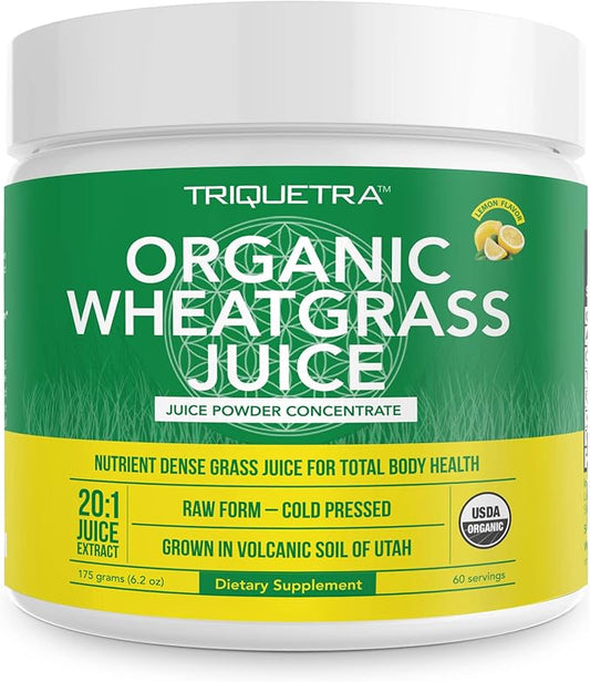 Organic Wheatgrass Juice Powder - Organically Grown in Volcanic Soil of Utah - Raw & BioActive Form, Cold-Pressed Then CO2 Dried, 20:1 Super Concentrate - Lemon (6.2 oz - 60 Servings)