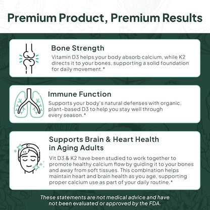 Better D3 + K2-100% Organic VIT D3 and K2 Supplements with Maximum Bioavailability - Supports Bone Density, Calcium Balance, Immunity & Mood - 1-Pack, 30-Day Supply