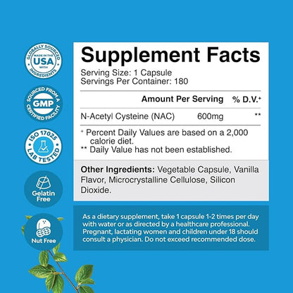 NAC Supplement N-Acetyl Cysteine 600mg 600 mg (180ct)