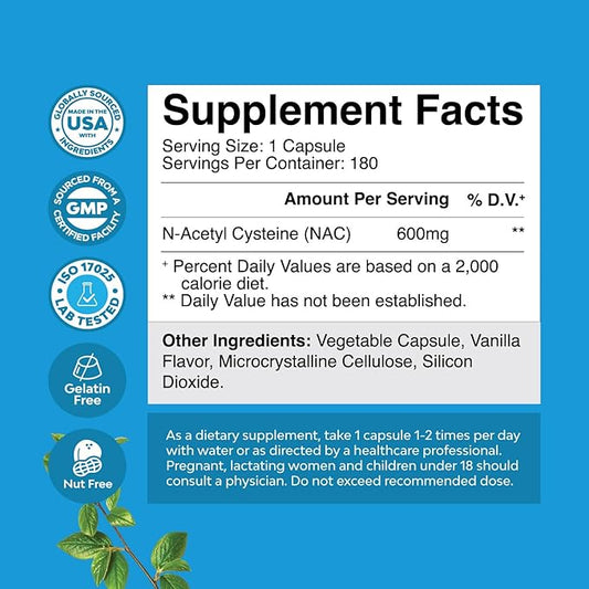 NAC Supplement N-Acetyl Cysteine 600mg 600 mg (180ct)