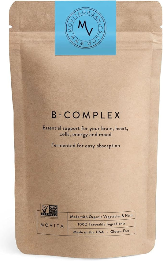 Movita Fermented Vitamin B-Complex – Organic Whole Foods for Mood, Stress Relief, and Metabolism Support – Vegan, Gluten-Free, Non-GMO, 30-Day Supply (Eco-Friendly Refill Pouch)