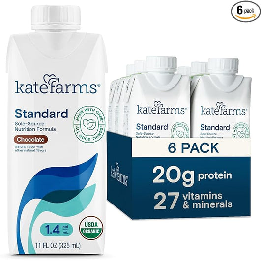 KATE FARMS Organic High Calorie 1.4 455 Calorie 20g protein, 27 Vitamins 11 oz (6 Pack)
