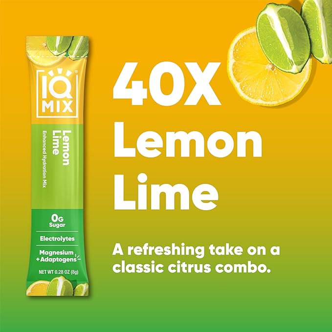 IQMIX Sugar Free Electrolytes Powder Packets - Hydration Supplement Drink Mix with Keto Electrolytes, Lions Mane, Magnesium L-Threonate, and Potassium Citrate - Lemon Lime (40 Count)