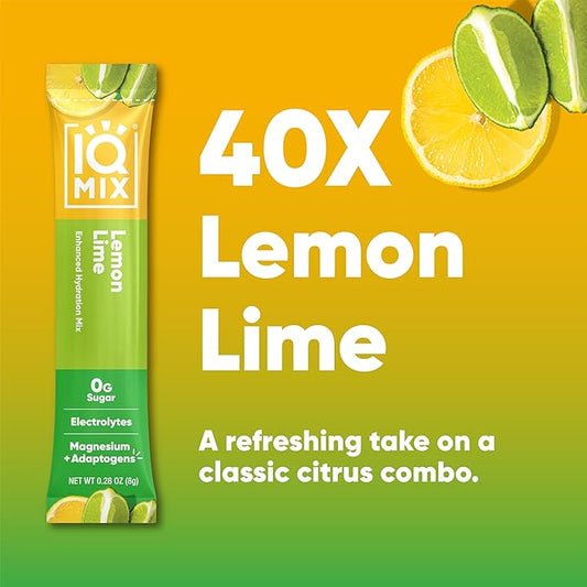 IQMIX Sugar Free Electrolytes Powder Packets - Hydration Supplement Drink Mix with Keto Electrolytes, Lions Mane, Magnesium L-Threonate, and Potassium Citrate - Lemon Lime (40 Count)