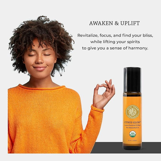 Organic Citrus Glow Essential Oil Revive Blend Roll On, 100% Pure USDA Certified Citrus & Vanilla - Uplifting, & Energizing - 10 ml Roller by Silk Road Organic - Always Pure, Always Organic