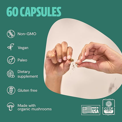FreshCap Ultimate Mushroom Supplement 12,000mg - Mushroom Complex Capsules, Organic Mushrooms Supplement, Mushroom Extract, Ayurveda Mushroom Blend Nootropic (60 Capsules)
