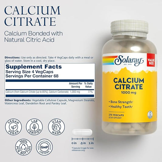 Solaray Calcium Citrate Complex, 1000 mg (68 Serv, 275 Count)