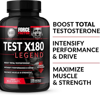 FORCE FACTOR Test X180 Legend Testosterone Booster for Men to Build Muscle & Strength, Performance, Testosterone Supplement for Men’s Health, Testosterone Support, 120 Capsules