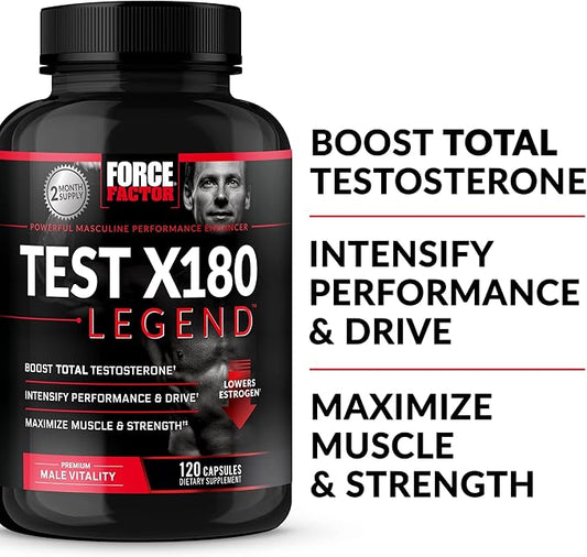 FORCE FACTOR Test X180 Legend Testosterone Booster for Men to Build Muscle & Strength, Performance, Testosterone Supplement for Men’s Health, Testosterone Support, 120 Capsules