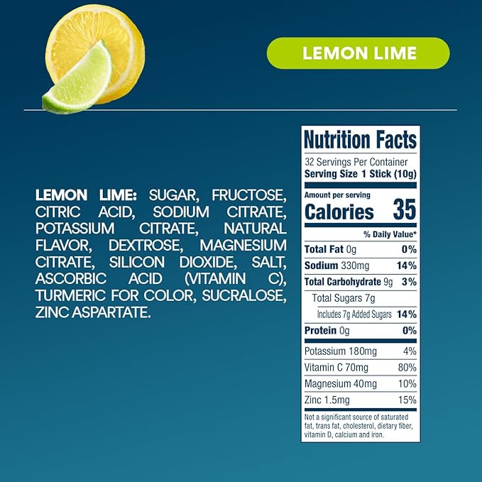 DripDrop Hydration - Lemon Lime - Electrolyte Drink Mix Single Serve Powder Packets | Non-GMO, Gluten Free, Vegan | 32 Sticks