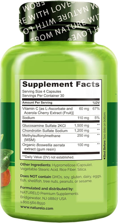 NATURELO Glucosamine Chondroitin MSM with Boswellia 120 Capsules