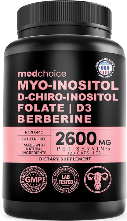 4-in-1 Inositol Supplement & Hormone Support for Women - 40:1 Myo-Inositol and D-Chiro Inositol Ovarian Support Capsules for Hormone Balance, PCOS Supplement for Energy and Metabolism (120 count)