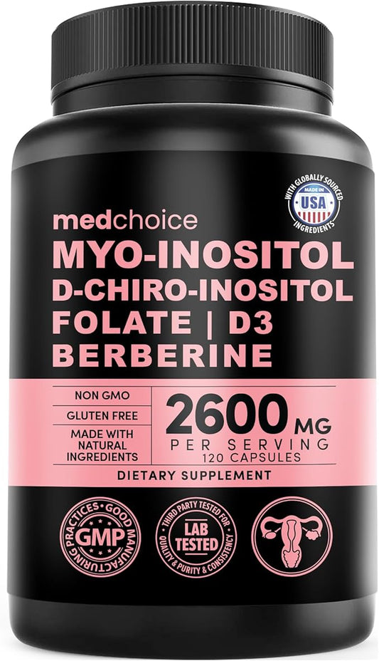 4-in-1 Inositol Supplement & Hormone Support for Women - 40:1 Myo-Inositol and D-Chiro Inositol Ovarian Support Capsules for Hormone Balance, PCOS Supplement for Energy and Metabolism (120 count)