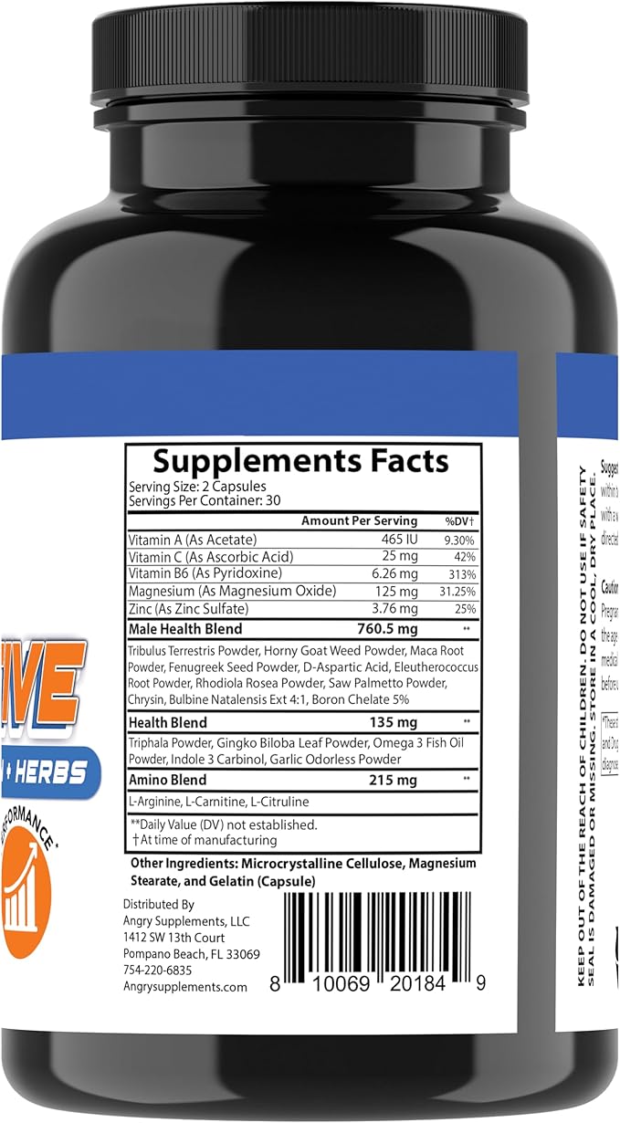 Angry Active 23in1 Men's Multi-Vitamin + Herbs & Minerals, Multivitamin Capsules to Support Energy, Immunity and Overall Health, 60ct