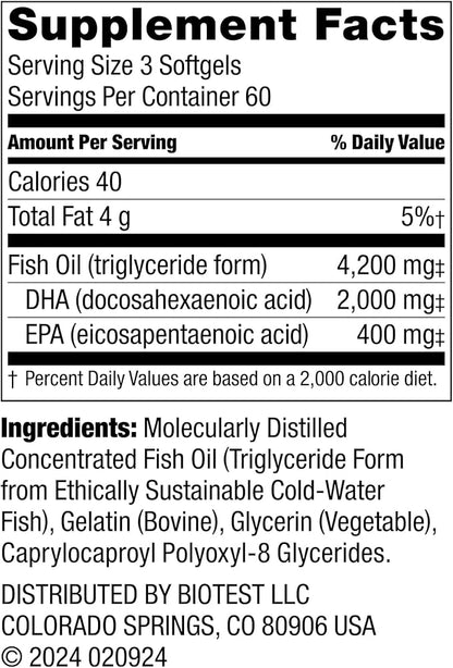 Biotest Flameout DHA-Rich Fish Oil 4200 mg 3-180 Softgels (60 Day