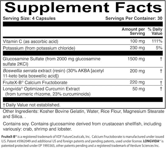 JointProtect - Support for Joint Health - Glucosamine Sulfate, Boswellia Serrata, Calcium Fructoborate, Curcumin, Vitamin C - 120 Capsules