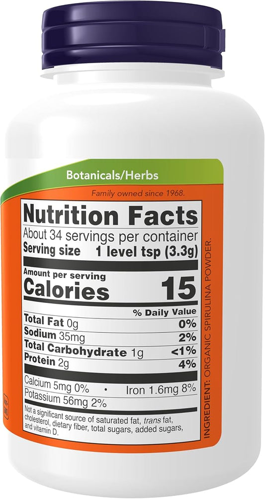 NOW Supplements, Certified Organic, Spirulina Powder, B-12 with 4-Ounce