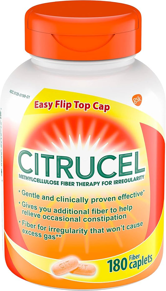 Citrucel Fiber Therapy Caplets for Irregularity, Easy to Swallow Methylcellulose , 180 Count