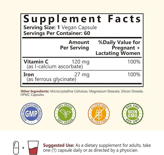 Iron Plus Vitamin C, 27 mg 120 mg 60 Vegan