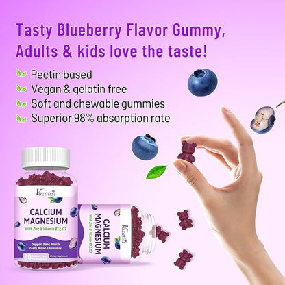 Calcium Magnesium Zinc Gummies with Vitamin D3 & B12, Sugar