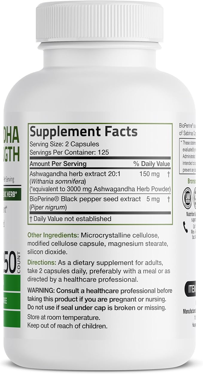 Bronson Ashwagandha Extra Strength Stress & 250 Vegetarian