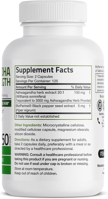 Bronson Ashwagandha Extra Strength Stress & 250 Vegetarian