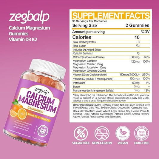 Sugar Free Calcium Magnesium Gummies D3 & K2 for