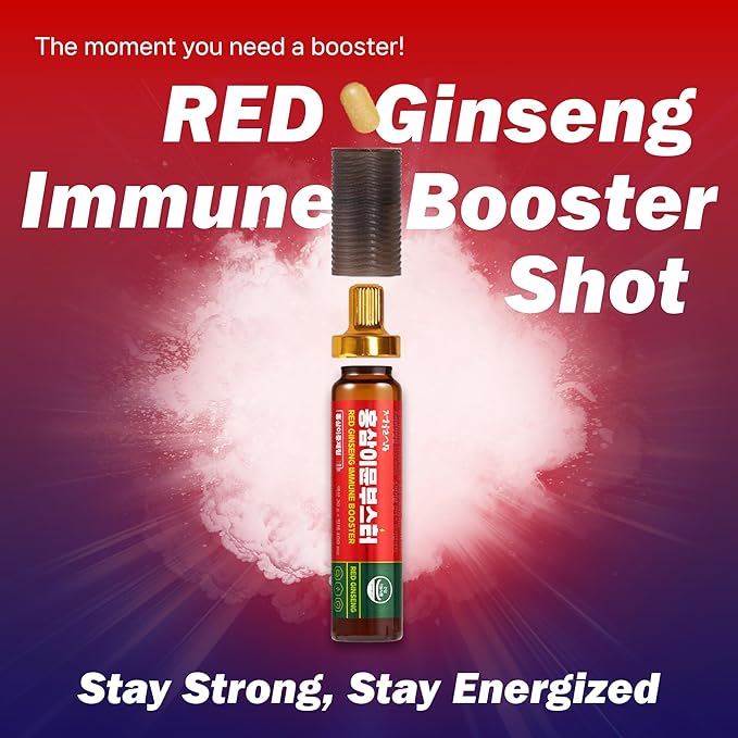 Korean Red Ginseng Immune Drink Booster - 7 Serving Vials with 12 Multivitamins, Including Zinc, Vitamin C, Iron, Niacin & 20g Ginseng Extract | Drinkable Supplement for Immunity