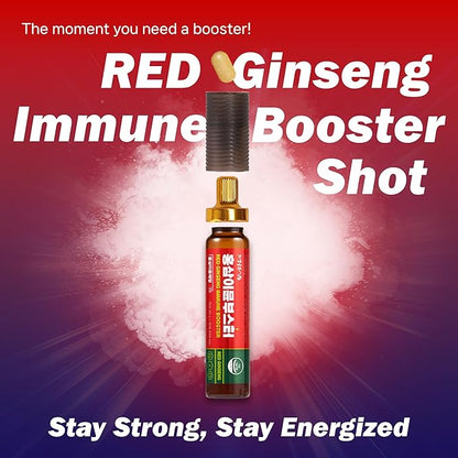 Korean Red Ginseng Immune Drink Booster - 7 Serving Vials with 12 Multivitamins, Including Zinc, Vitamin C, Iron, Niacin & 20g Ginseng Extract | Drinkable Supplement for Immunity